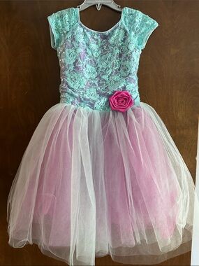 Revolution Dancewear costume- Turquoise Lace & Pink Tulle